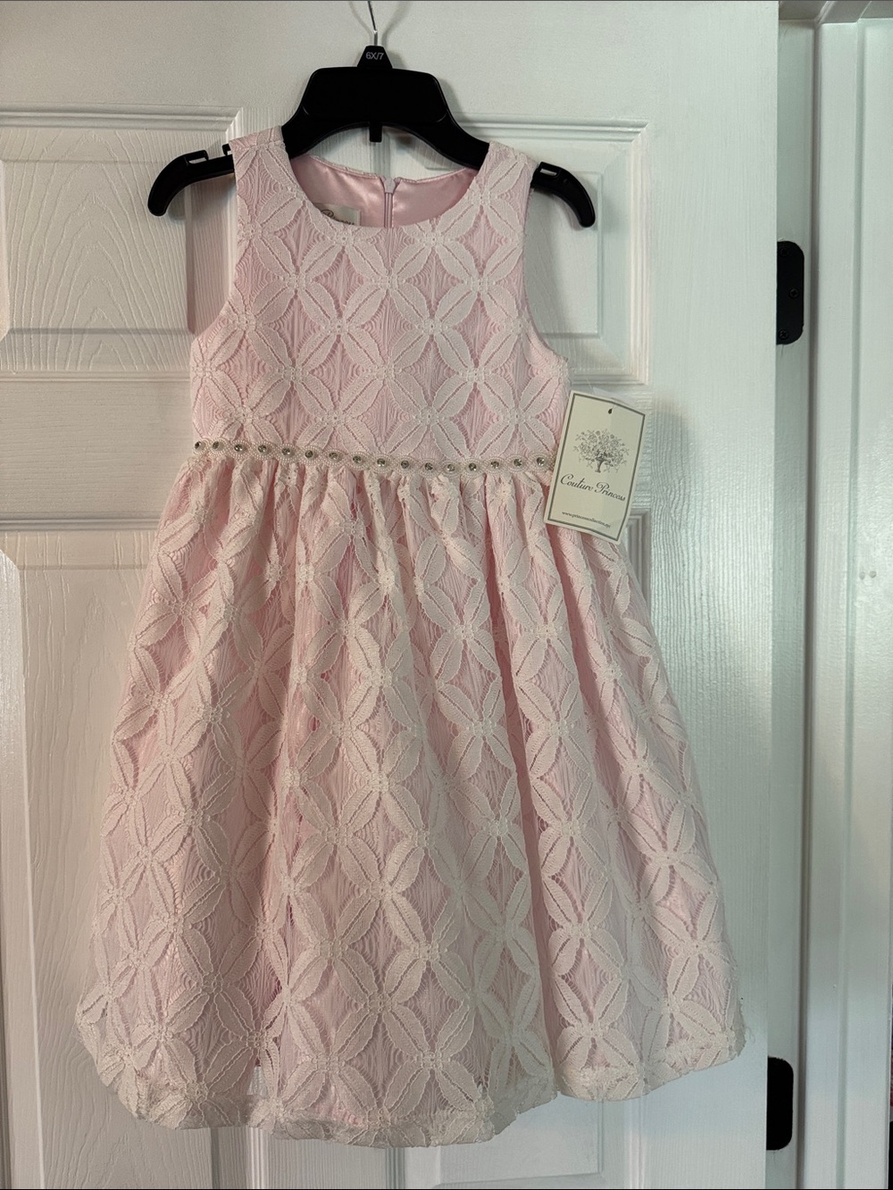 Classic Girls' Pink Lace Party Dress with Decorative Waist Couture Princess